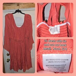 WIND Women's Orange Mini Dress with Tie and Cutout Back